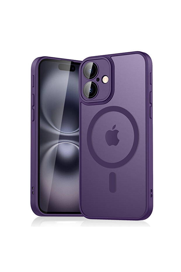 جراب فاخر مغناطيسي شفاف غير لامع مقاوم للصدمات لهاتف iPhone 11 12 1 باللون الأرجواني الداكن