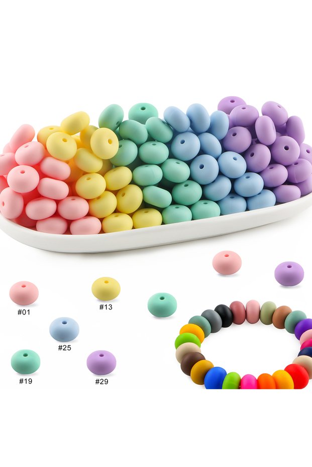 25pcs Z46-10 25Pcs/lot 14mm Abacus Silicone Lentil Beads Loose Bead For Jewelry Making DIY Jewelry A