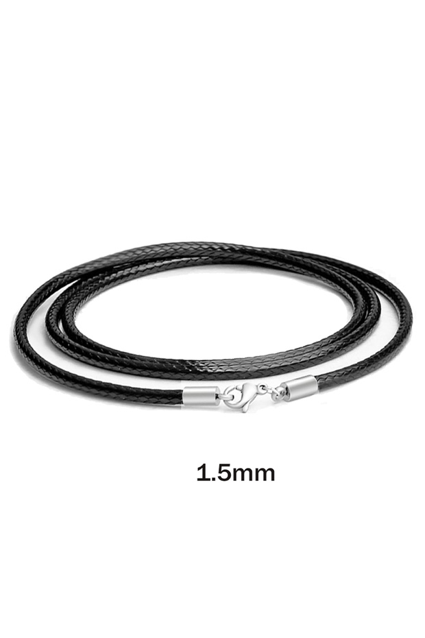55cm Black 1.5mm 1/1.5/2/3mm Waterproof Braided Leather Chain Cord Rope Necklace with Stainless Stee