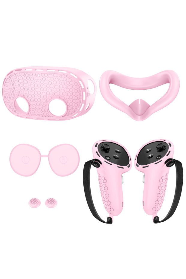 pink The Meta Quest 3S is compatible with accessory cases, silicone controllers, grip cases, soft-sh