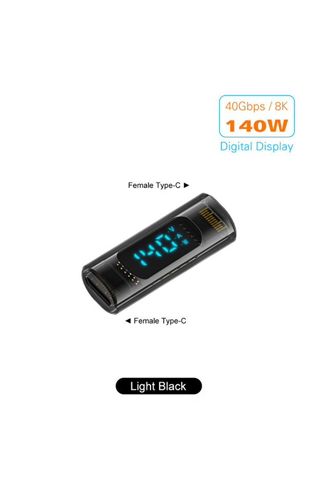 Double Female Grey 90 Degree USB C Adapter Right Angle U Shape USB4 Type C Adapter 40Gbps with LED D