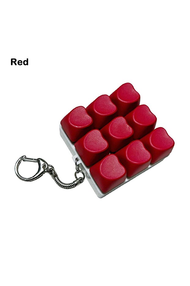 Red 9Keys Button Keycap Fidget Keychain Finger Keyboard Caps Toy Clicker Toy for Adult To Relief Str