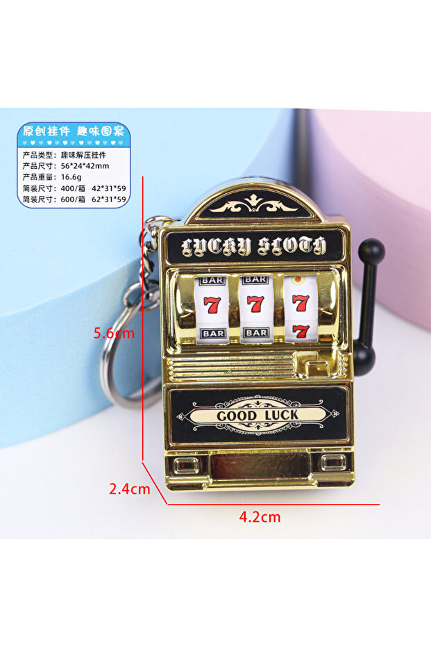5.6 x 4.2 x 2.4cm Gold Creative Mini Fruit Slot Machine Casino Lucky Charm Jackpot Keychains Key Cha