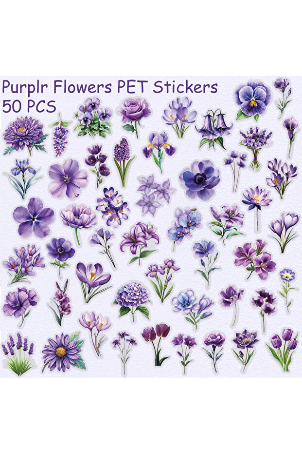 50pcs 50pcs Purple Flowers Transparent PET Stickers Decals For Laptop Notebook Skateboard Guitar DIY