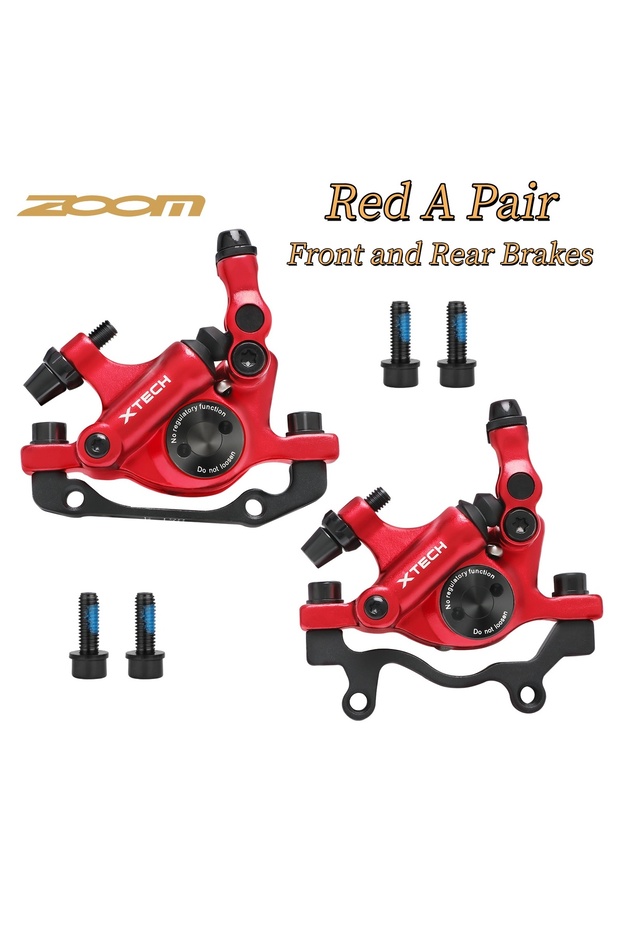 Red 1 pair ZOOM XTECH HB100 MTB Hydraulic Disc Brake Calipers Front Rear 160mm Folding Pull Wire Bla