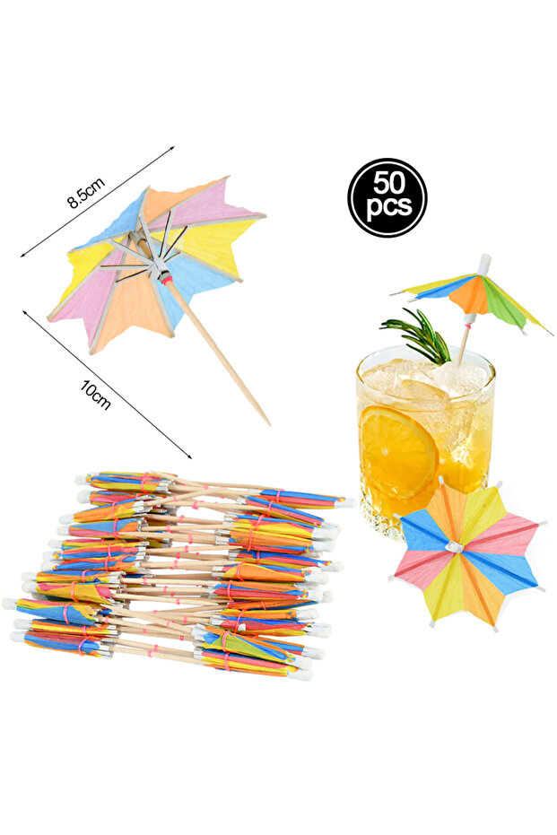 C-50PCS Hawaiian Paper Umbrella Cocktail Picks For Summer Tropical Birthday Party Decoration Cupcake