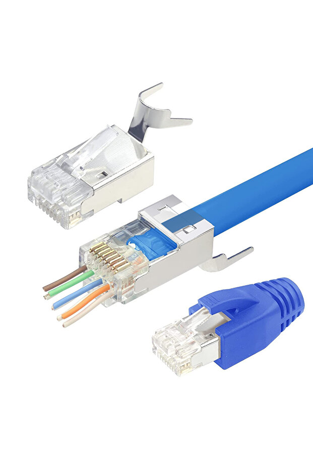 10PCS Blue ZOERAX 10/30/50PCS Cat7 Cat6A RJ45 Shielded Pass Through Connectors50μ Gold Plated Modula