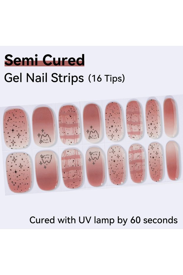 NF250013 16Tips Semi-Cured Gel Nail Sticker Pure Color UV/LED Lamp Gel Nail Polish Wraps Long-Lastin