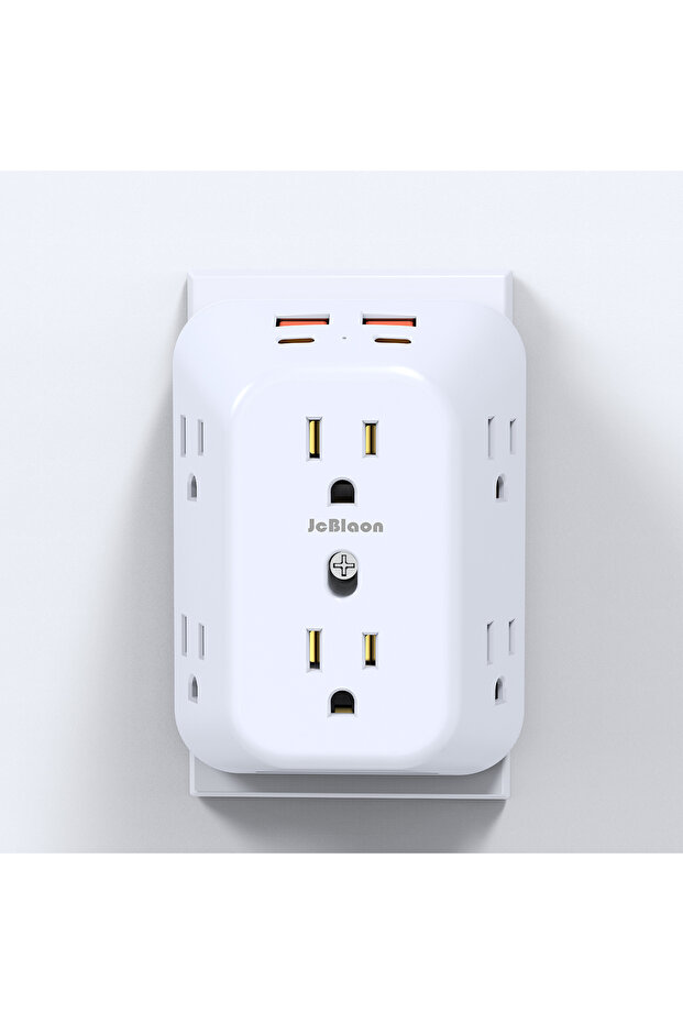US Plug WHITE US Plug Power Strip Multitap With 6 Outlets and 2 USB-A &2 Type-c,4-Side Design Wall C
