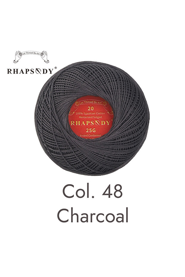 size 20 48 Charcoal Rhapsody Premium Size 20 Crochet Perle Cotton Thread 25G for Hand Knitting Tatti