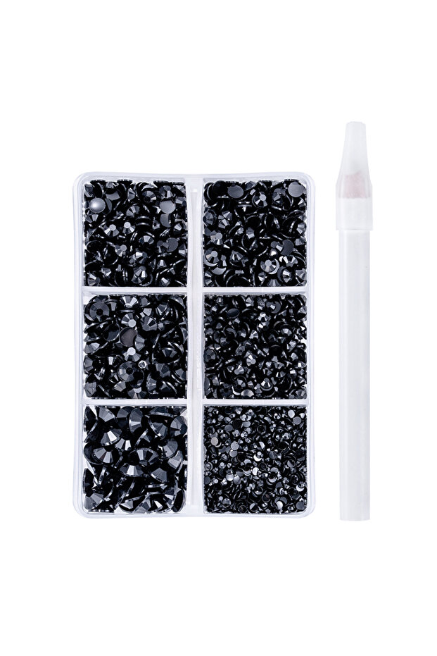 2-6MM 4500Pcs-Box Black 2/3/4/5/6mm 4500pcs/Box Resin Rhinestone Crystal Glitters FlatBack Non Hot F