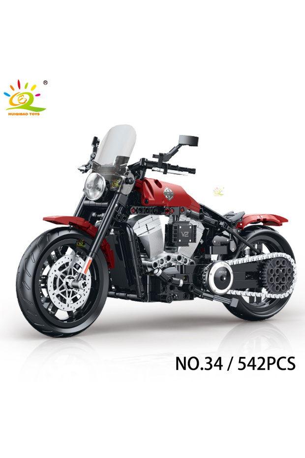 with box No.34 HUIQIBAO 1:8 Classic Motorbike Building Blocks High-tech Model Moto City Racer Bricks