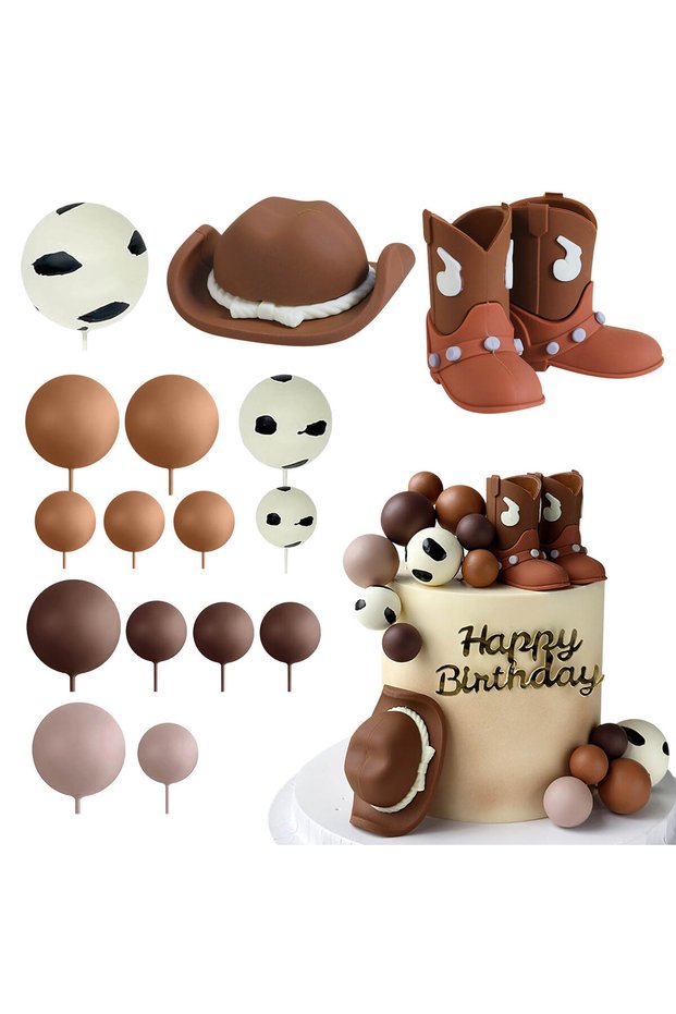 17pcs brown Cowboy Cake Decorations Cowboy Themed Party Decorations Cowboy Hat Boots Disco Ball Cake