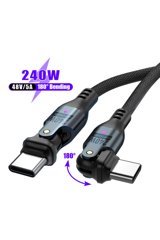 1.8m 180 Degree C-C USB C to USB C Cable with Indicator Light,540° Rotating Fast Charging Cord for i