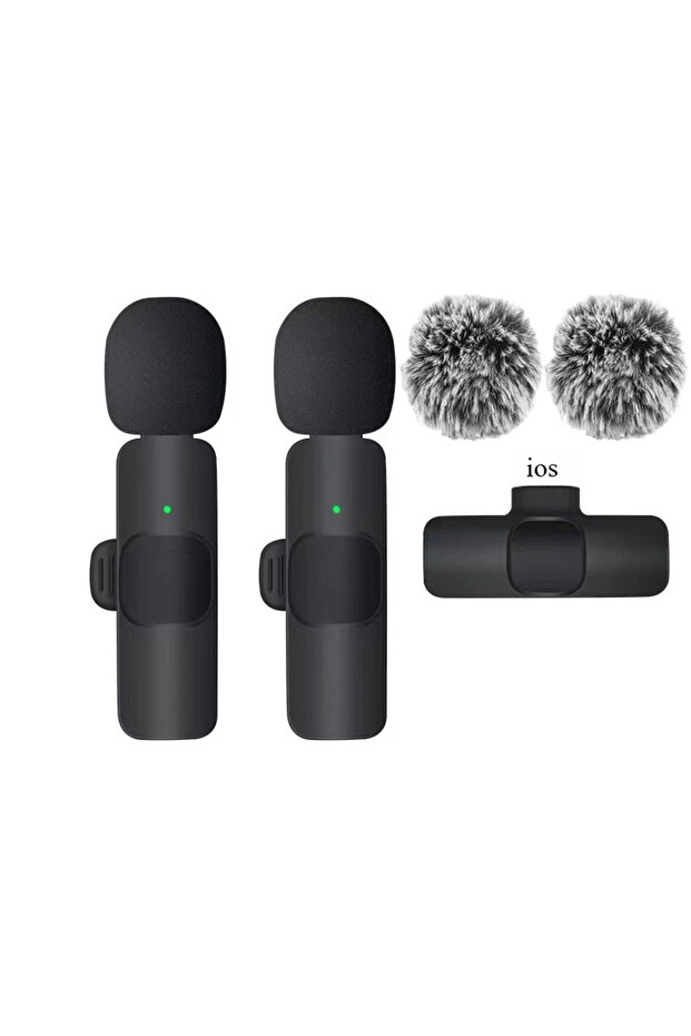 IOS-K1A- 2mic Mini Wireless Lavalier Microphone Windproof Wool Replaceable for iPhone Android YouTub