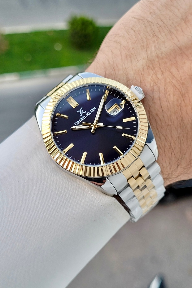 Dial in Navy Blue, Strap in Gold Gray Color Same as Pictured 42 mm Men's Wristwatch