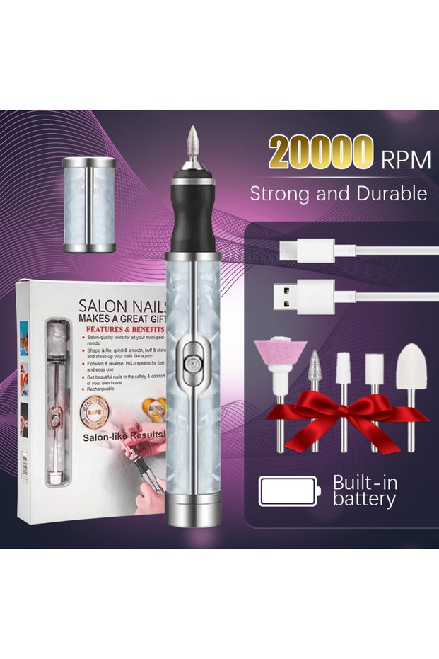 Blue Electric Nail File Set Nails 4 Speeds Cordless Acrylic Nail Tool Thick Nails Edge Shaping Polis