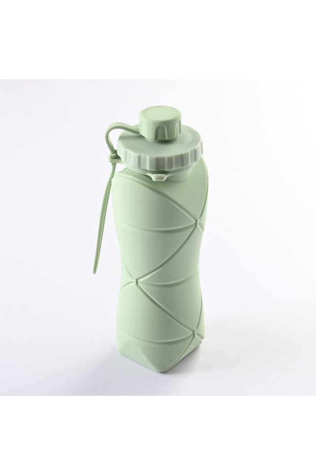 Green-600ml Silicone Folding Water Bottle - Large Capacity, Suitable for Outdoor Travel and Sports.