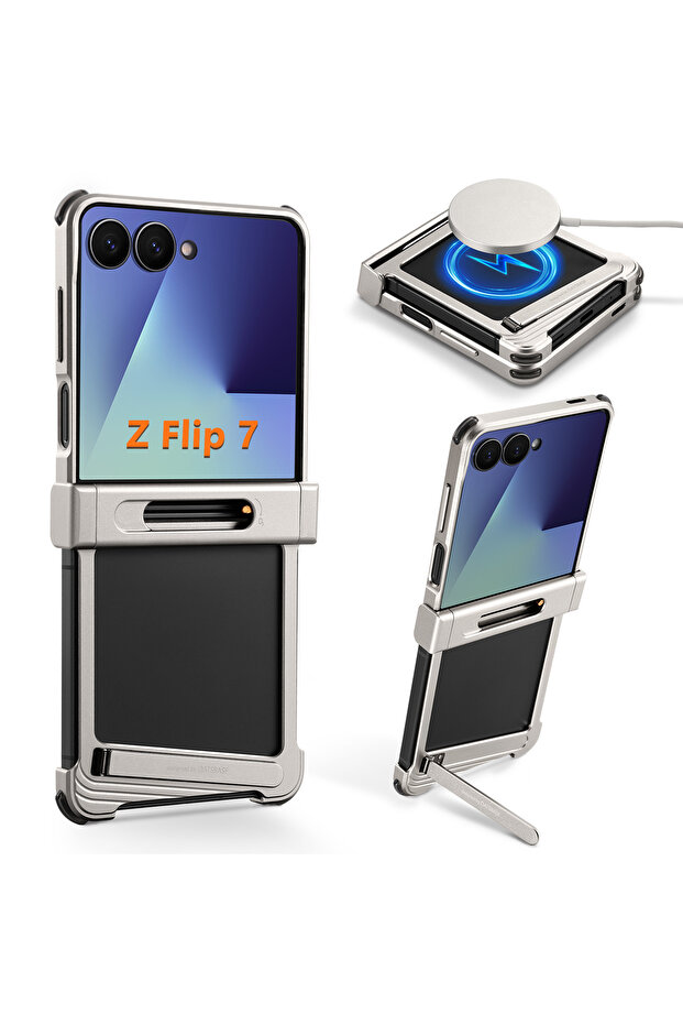 غطاء هاتف معدني من Oatsbasf لهاتف Galaxy Z Flip7، إطار تيتانيوم مع إمكانية تعديل الزاوية من 0 إلى 90 درجة ° قابل للتعديل
