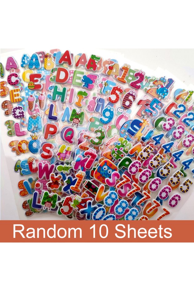 PPT-10PCS-5SZ5ZM 10 Sheets Letters Numbers 3D Puffy Stickers English Alphabet Birthday Festival Gift