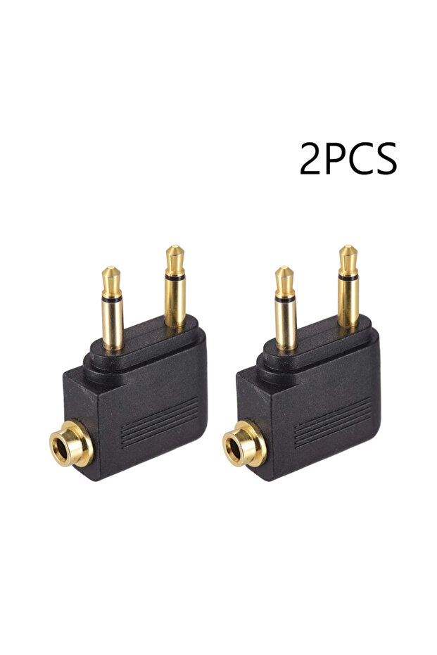 Black-2PCS 1-5pcs/Lot Dual 3.5mm Plug Adaptor Jack Audio Headphone Converter Adapter for Airline Air