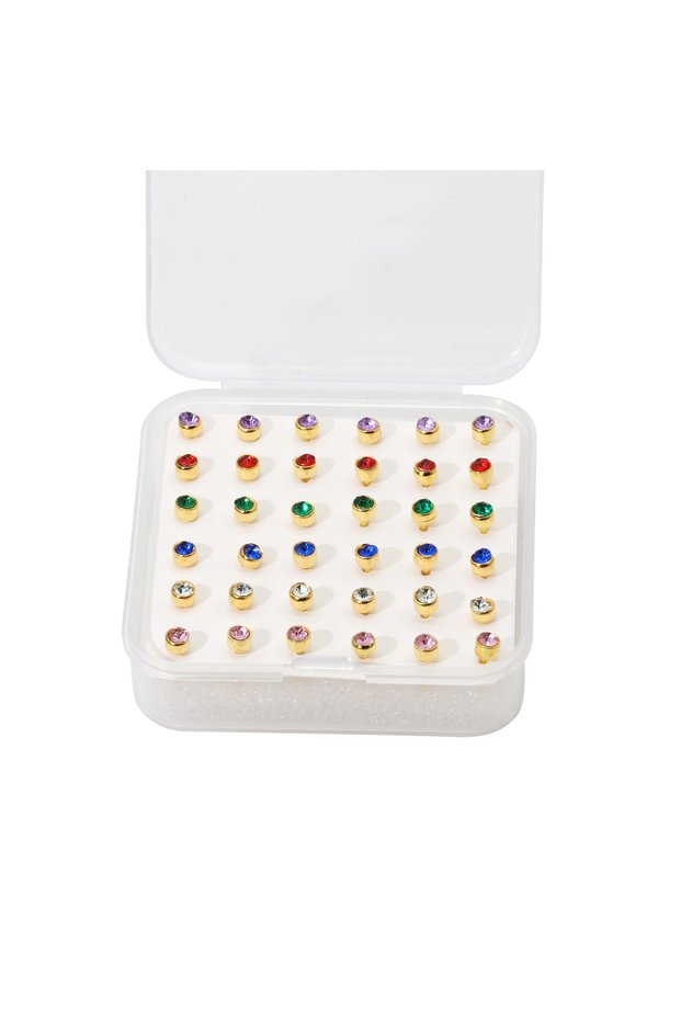 gold colorful 36pcs/Box Ear Piercing Earring Studs-Fashion Alloy Ear Studs Piercing Jewelry