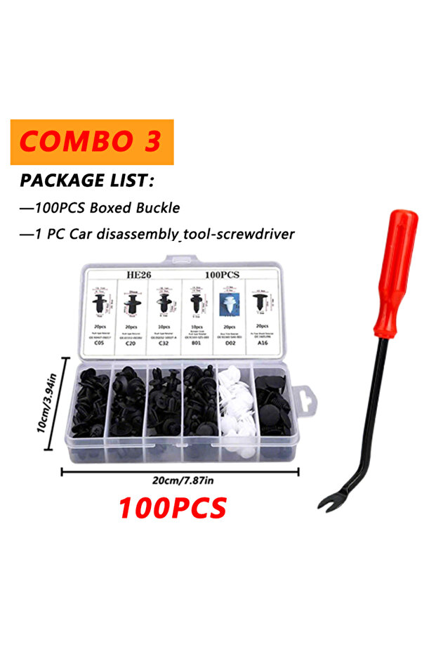 Combo 3 100pcs Auto Fastener Clip Kit Fender Rivet Clips Car Body Push Retainer Pin Rivet Bumper Doo