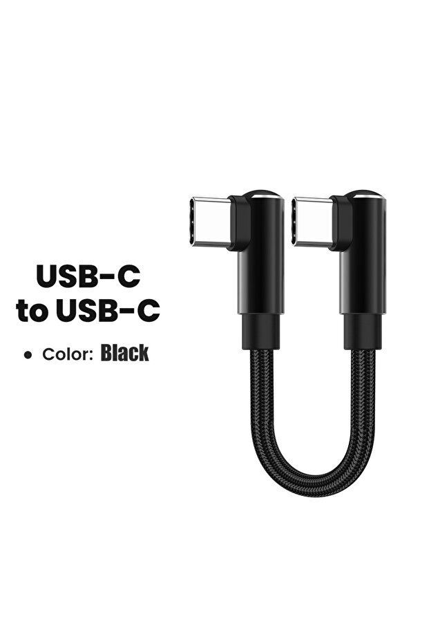 0.25 م C-C أسود 66W 90 درجة كوع USB من النوع C إلى النوع C كابل 0.25 م / 0.5 م شحن سريع للبيانات والطاقة