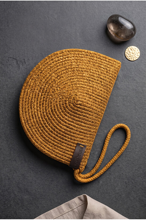 Handmade Knitted Cord Rope Portfolio & Clutch Bag – Golden Yellow
