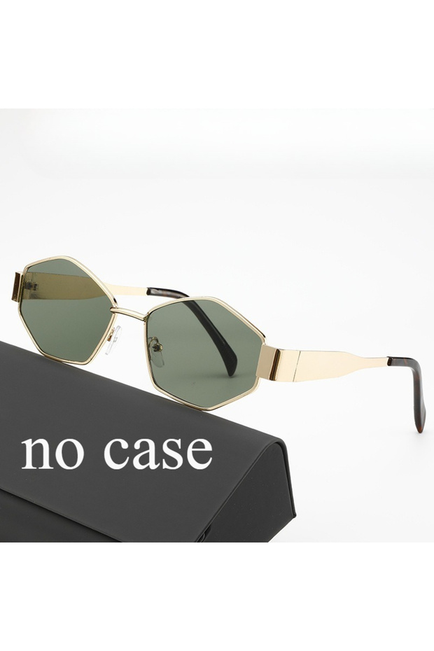 gold green Popular Fashion Sunglasses, Polygonal Metal Sunglasses, Women's High-End Fashion Street P