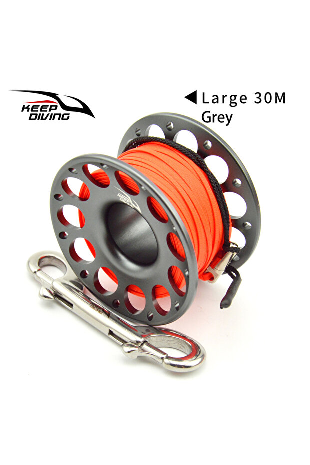 Grey 30M 1PCS 15M/30M Scuba Diving Aluminum Alloy Spool Finger Reel with Stainless Steel double ende