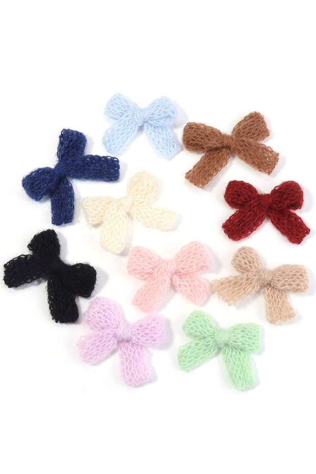Mixed 10Pcs Knitted Wool Bows Colorful Double Layer Small Size Bowknot Flower For DIY Women Girls Cr
