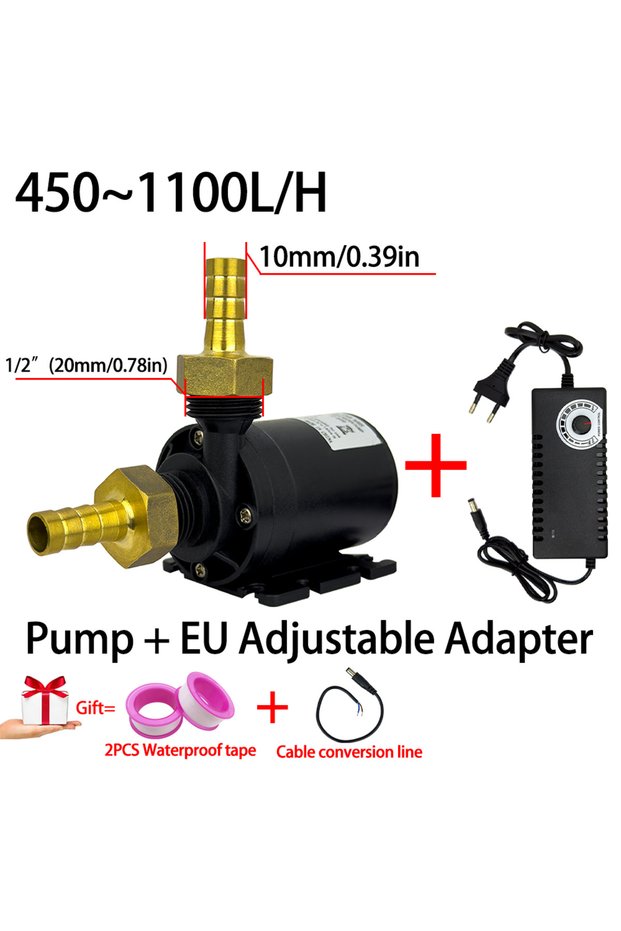 EU DC 6-24V 10MM EU Adapter Brushless Motor Water Pump, DC6~24V 1100L/H, 8M Head G1/2" Submersible P