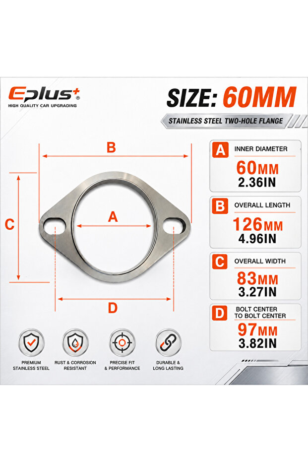 ID 60mm Universal Car Exhaust Pipe Muffler Flange Stainless Steel Pipeline Flange 2-Hole Multiple S