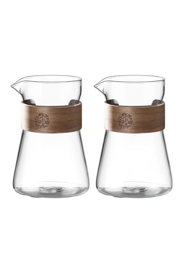 Transparent 16oz Glass Coffee Carafe with Wood Heat-Resistant Layer, High Borosilicate Espresso Shot