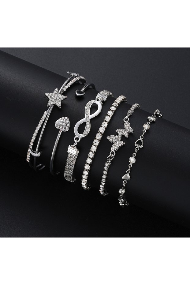AYA6507201 Elegant Sparkling Rhinestone Bracelets Set for Women Butterfly Heart Infinity Star Design