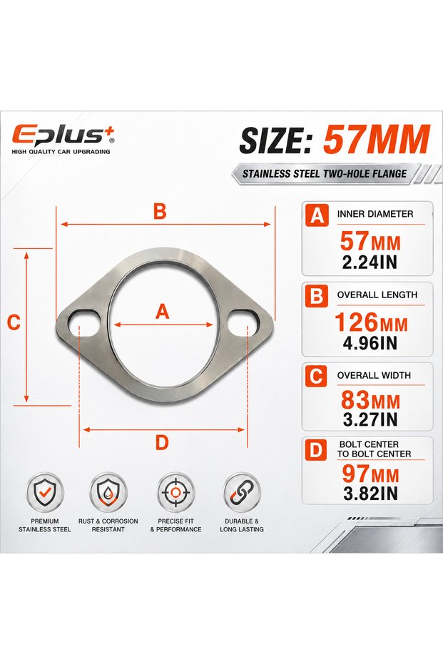 ID 57mm Universal Car Exhaust Pipe Muffler Flange Stainless Steel Pipeline Flange 2-Hole Multiple S
