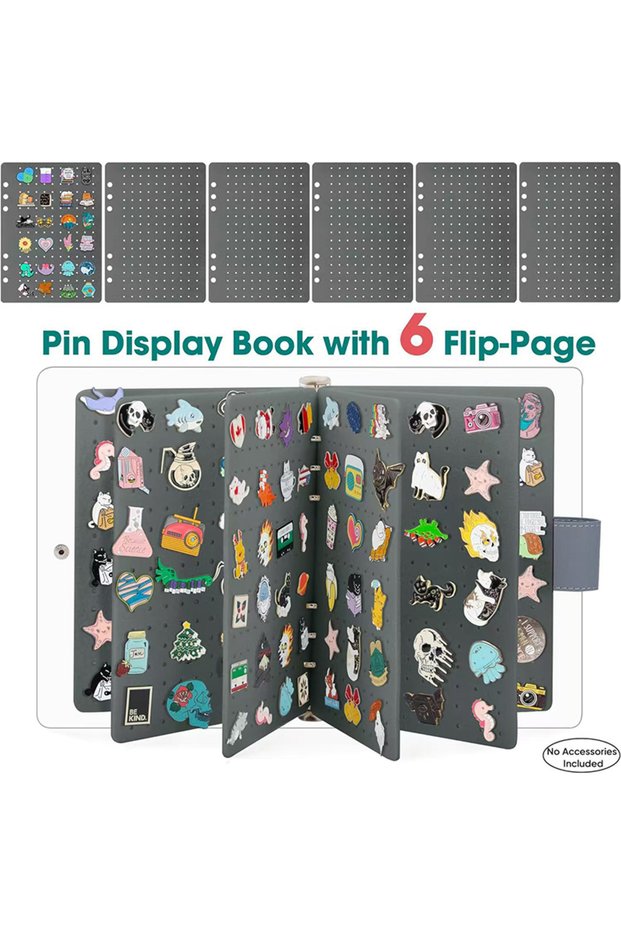 Gray Felt Pin Brooch Display Storage Book DIY Badge Charms Organizer Booklet Metal Badge Chest Souve