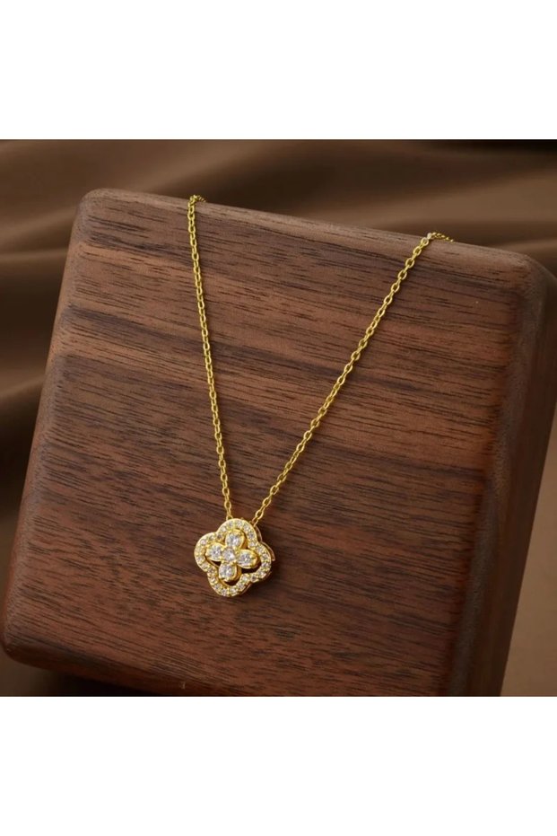 45cm P05090-1-01 Lucky Four Piece Flower Necklace With Four Pendants, Fashion Birthday Gift Clavicle