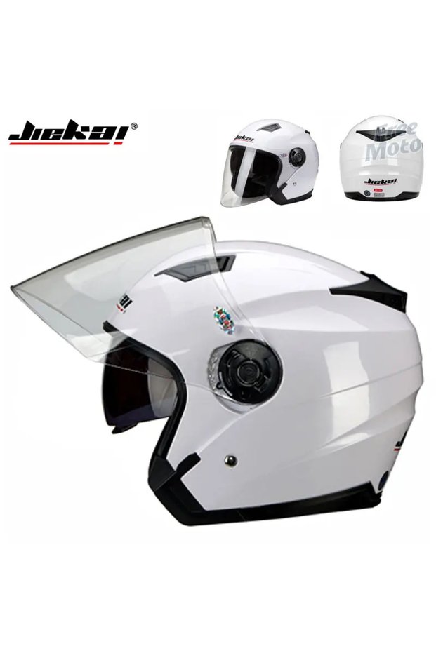 M White JIEKAI Motorcycle Half Helmet Men Dual Lens Scooter Moto Casco Village Riding Capacete De Mo