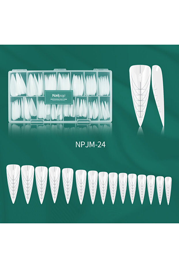 JM24-WHITE 150 Nailpop 150 قطعة/صندوق أشكال مزدوجة للأظافر، قالب جل سريع البناء، تمديد الأظافر