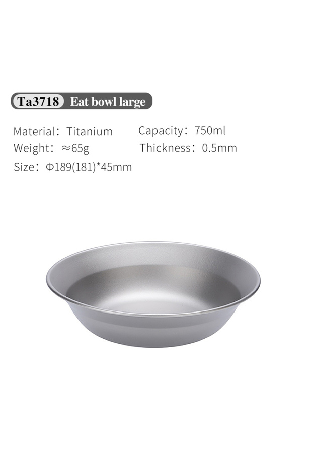 Ta3718-750ml Tiartisan Titanium Camping Meal Bowl Plates Utensils Outdoor Hiking Ultralight Portable