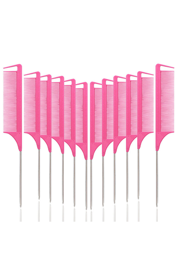 12PCS KDDGWJS-Rose Rat Tail Comb Set - Professional Fine-Tip Comb, Anti-Static Hair Dye Comb & Steel