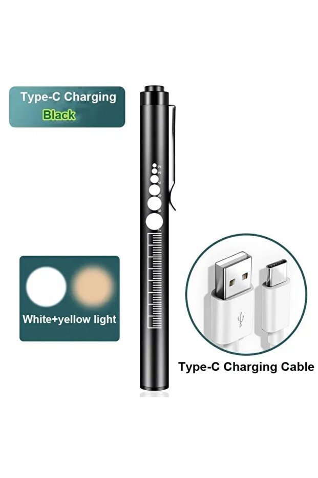 Black USB Rechargeable Portable Medical Penlight Emergency Flashlight Rechargeable 2 in 1 Pocket LED