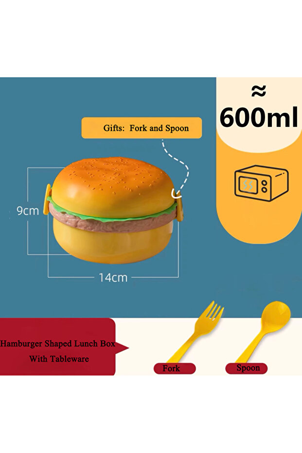 Round Hamburger Lunch Box Double Tier Cute Burger Bento Box Microwave Children School Meal Food Cont