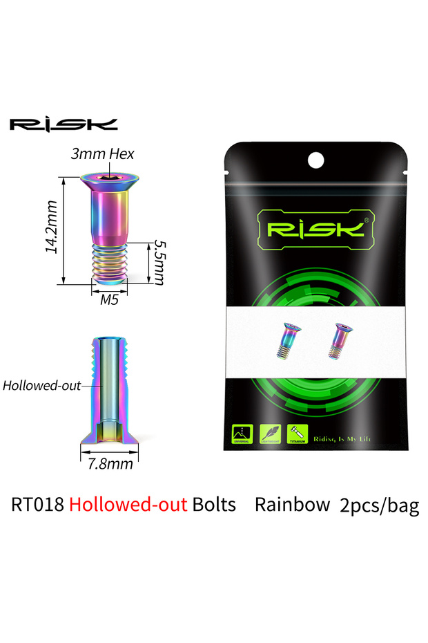 2pcs RT018-CL-Hollow Risk MTB Road Bike Rear Derailleur Jockey Wheel Screws,Titanium alloy Bicycle P
