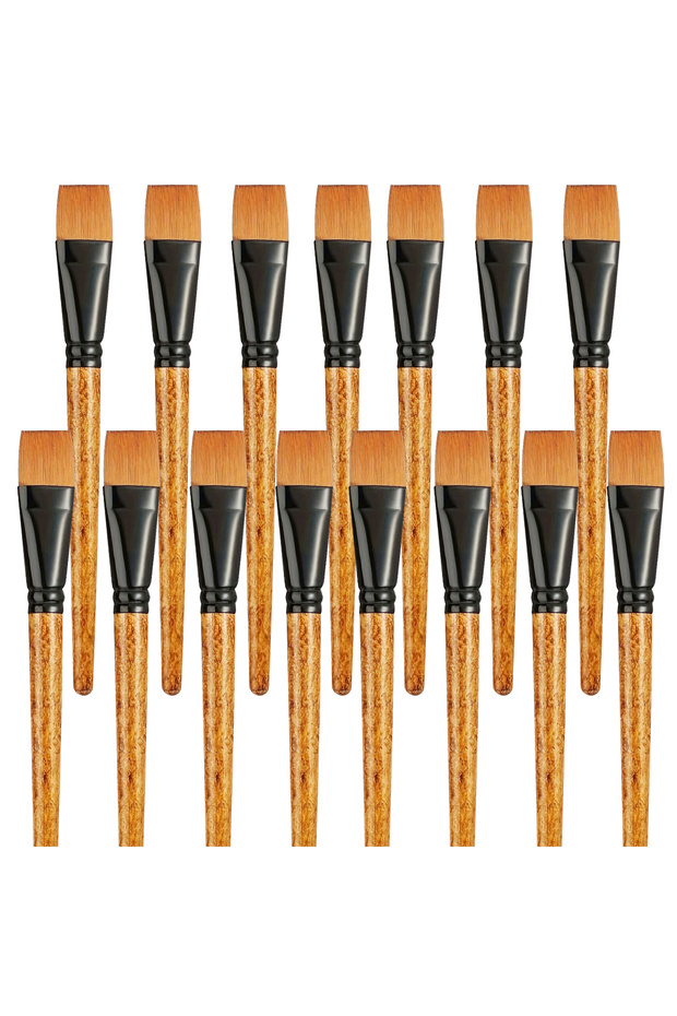 15 pcs brown 15pcs Flat Paint Brushes Synthetic Nylon Craft Artist Brushes for Painting Oil Acrylic