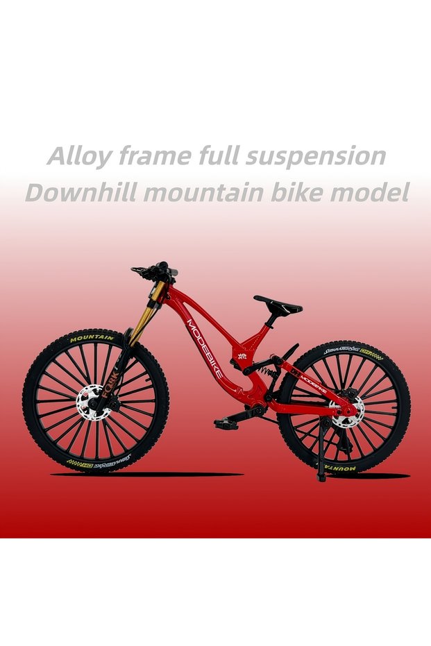 Red 1:8 scale alloy mountain bike model with frame featuring realistic welded joints - compressible