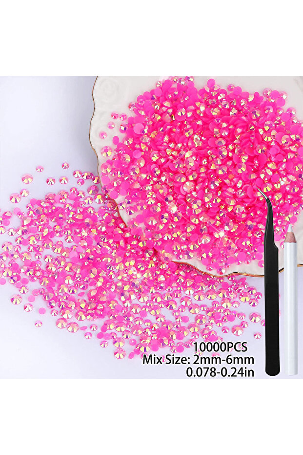 Mix 2-6mm 10000Pcs 10000Pcs Hot Pink AB Flatback Resin Rhinestones, 2mm-6mm Faux Nail Gems Crystal