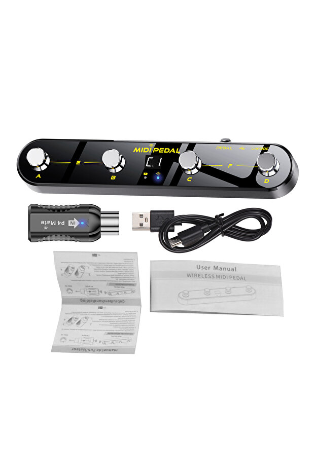black Wireless MIDI Controller Pedal 5 Modes Digital Display 25Hrs USB Footswitch Metal Switch Wirel